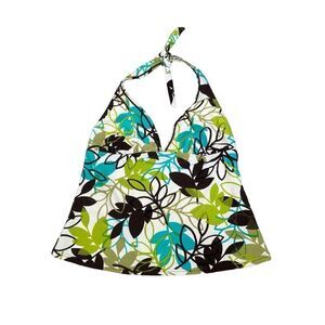 vintage y2k body i.d. ribbed tankini swim halter top retro groovy leaf print S/M